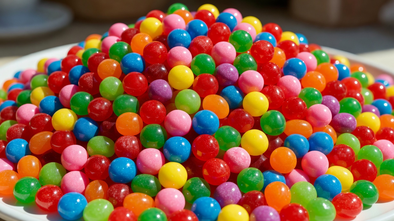 Bright colorful pile of glossy candies visual inspiration